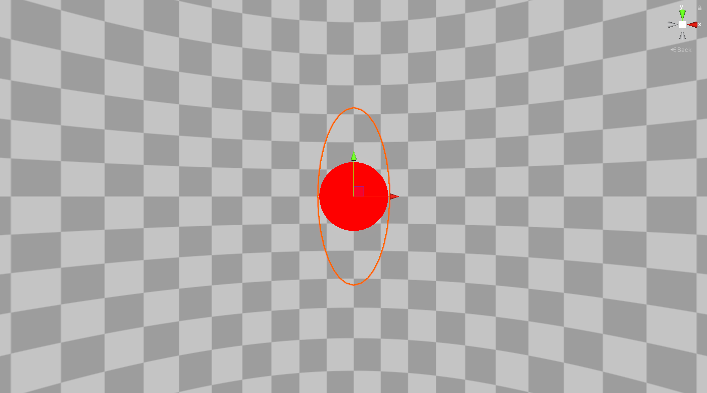 Raytraced sphere, where the radius equals the smallest scale of our sphere <em>gameObject</em>. The x-scale has been set to 2 instead of 5.