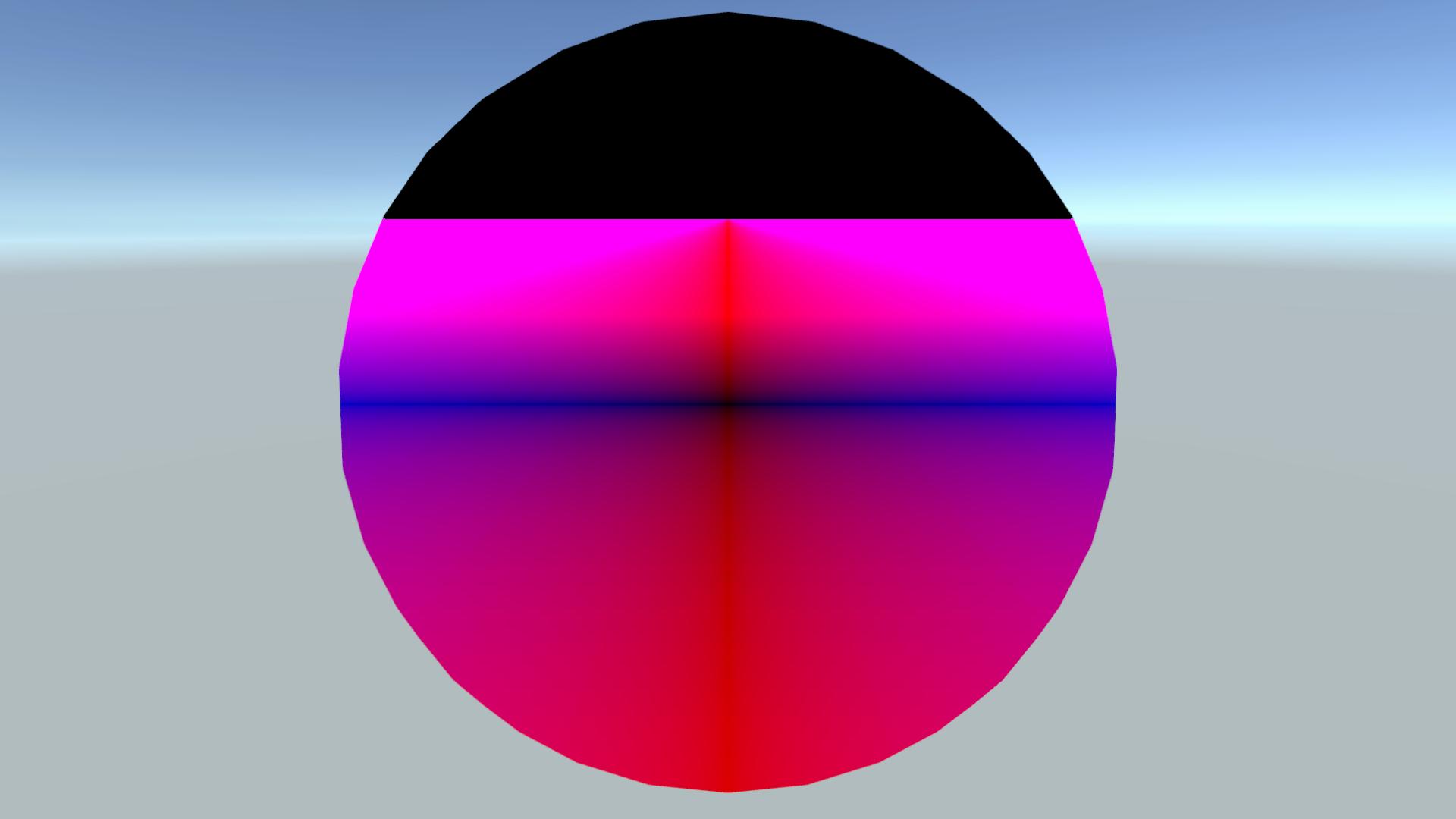 Plane visualisation on a 50 scale sphere object with distance scale = 50, the red and blue line correspond to the x and z axis of the scene.