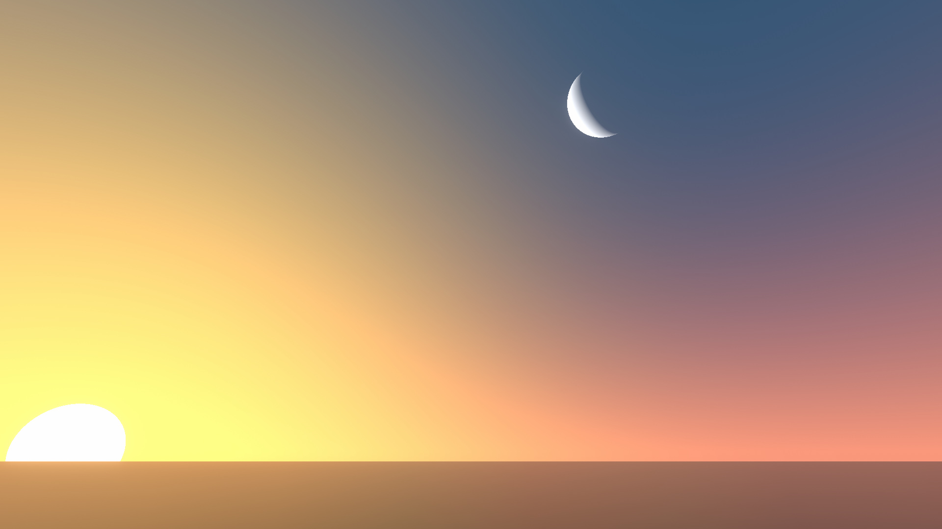 A partially lit moon during the setting sun, with moon exposure set to 1.