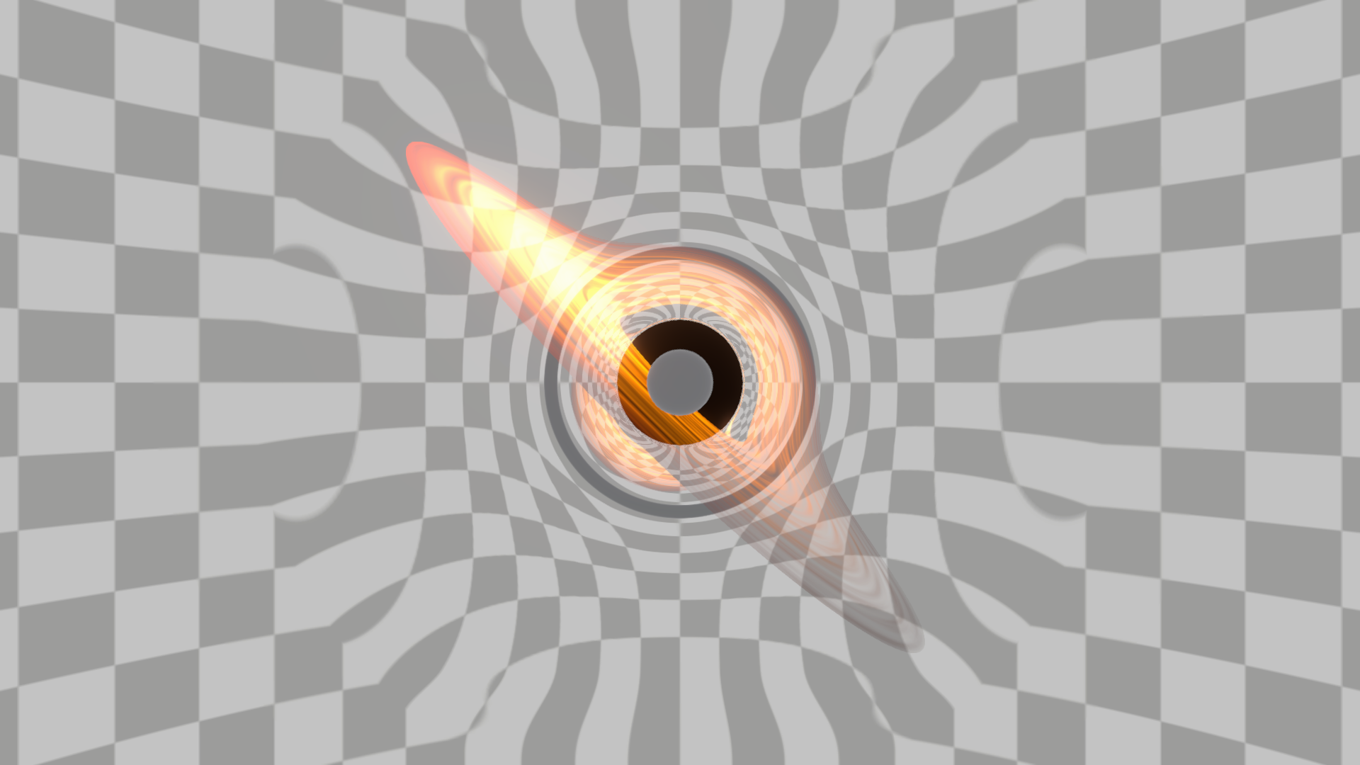 You can see the grey sphere object in front of the black hole, while it has been placed directly behind it (but within the black hole’s sphere <em>gameObject</em>).